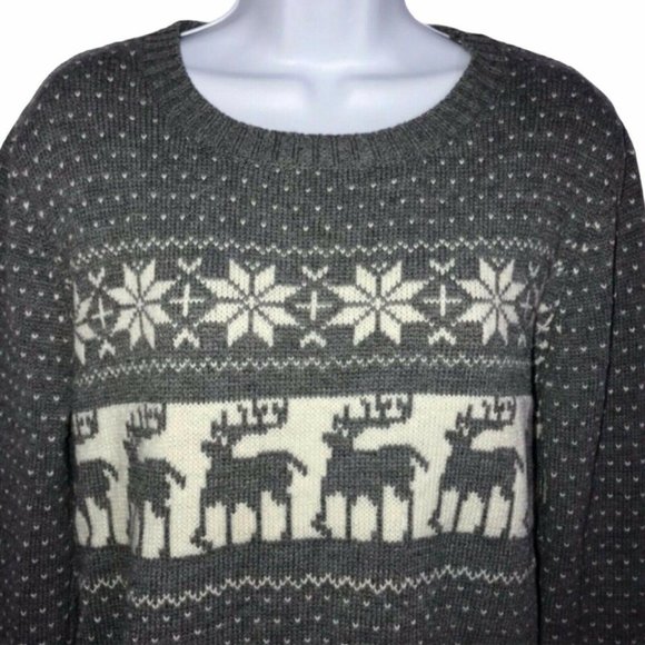 POL Nordic Gray Snowflake Reindeer Sweater Large - Picture 2 of 5